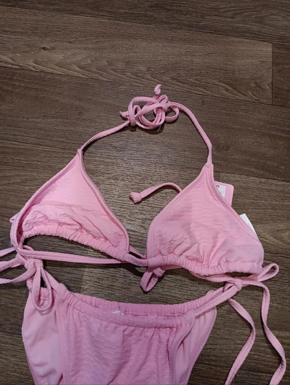 Stoney Clover Lane Pink Tie-Side Triangle Bikini Set